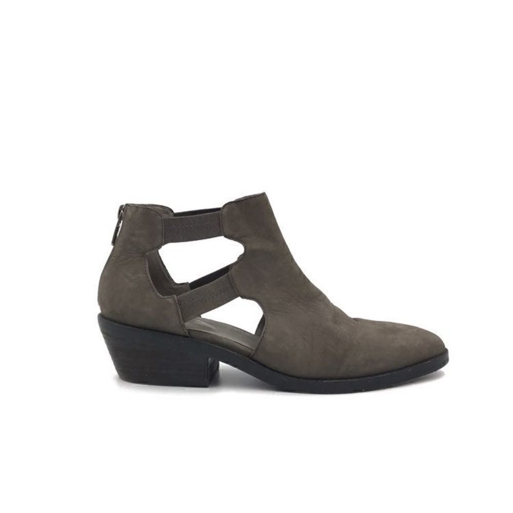 Eileen Fisher Gray Leather Nubuck Vanda Cutout Booties Sz 8.5